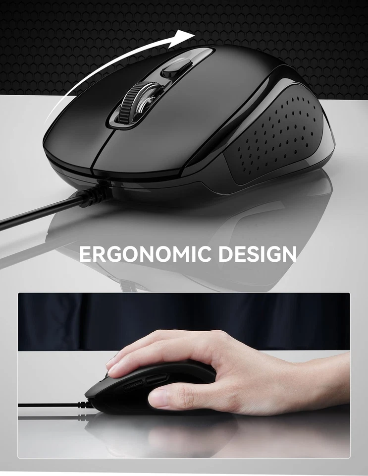 Ergonomic Wired Mouse Adjustable Dpi 3600 2400 1800 1200 Usb Compatibility - Image 4 of 4
