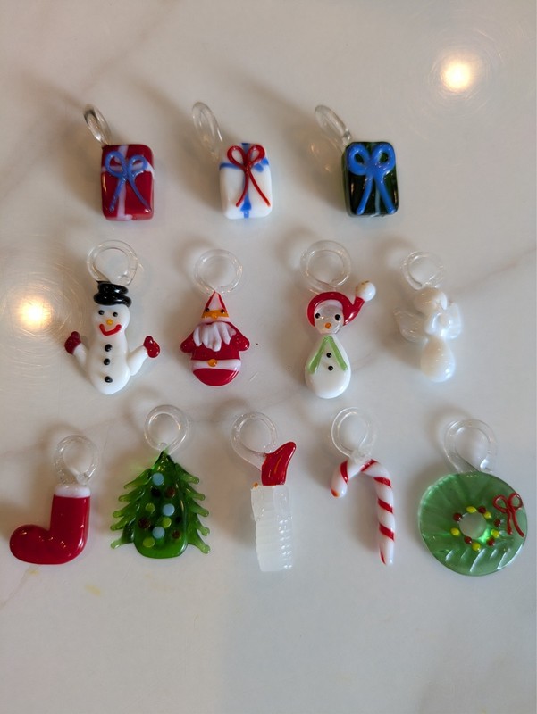 12 Vintage Hand Blown Art Glass Christmas Tree mini Ornaments Angel Presents