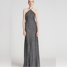 HALSTON Zhi Sequin Halter Black silver evening Gown Halston Heritage size 0