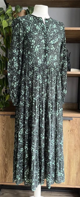 Zara Green Black Floral The Angel Midi Maxi Tiered Smock Dress Size XS EUC  | eBay
