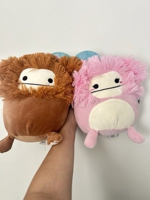 Squishmallow Kellytoy Plush BENNY & BRINA 12  Brown & Pink Big Foot Yeti NWT Lot