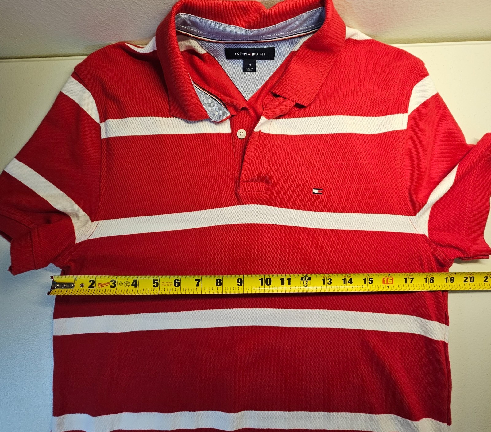 Tommy Hilfiger Red White Striped Polo Shirt Men’s Medium Essential Preppy image 6