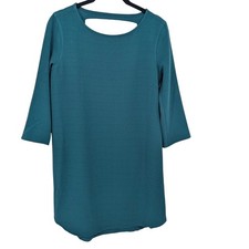 BB Dakota Shift Dress Women Small Teal Green 3/4 Sleeve Textured Crepe Cocktail