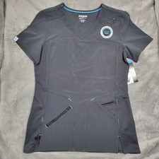 Scrubstar Ultimate Scrub Top Womens XS Gray Short Sleeve Pockets Zip Pocket