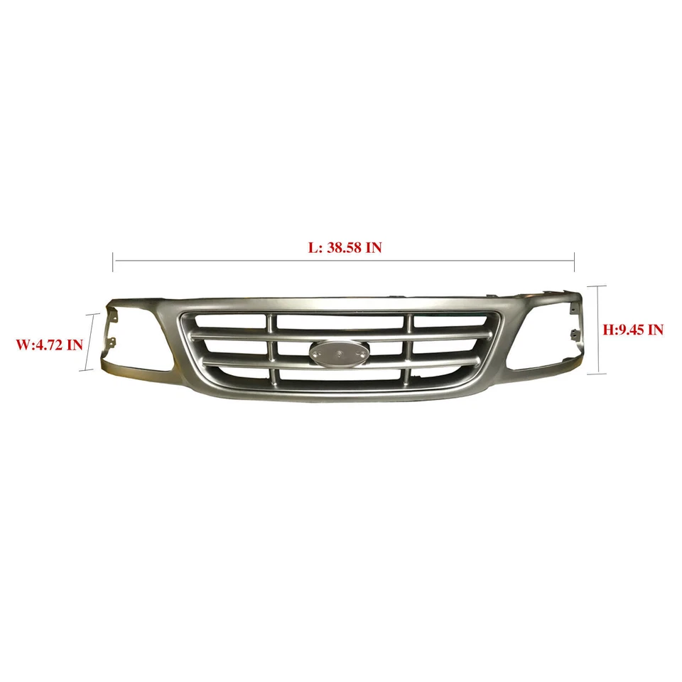 Painte Silver Grille Fit 1999-2004 Ford F-150/ F-150 Heritage W/Emblem Provision - Imagem 2 de 4