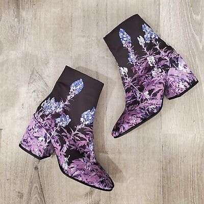 Dries Van Noten Black Purple Floral Boot Size EU 36.5 US 6.5 Dries Van Noten Black Purple Floral Boot Size EU 36.5 US 6.5