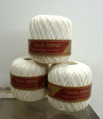 Glo Tone Lily Mercerized Crochet Thread Cotton  White VTG USA Lot of 3
