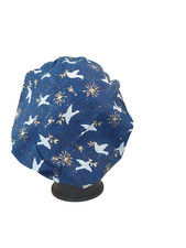 Bouffant surgical scrub hat cap women blue white doves gold twig christmas