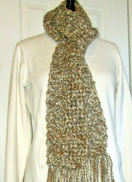 Shaker Brown Scarf 89x5 Long Handmade Crochet Knit Chunky Men Women Gift NWT
