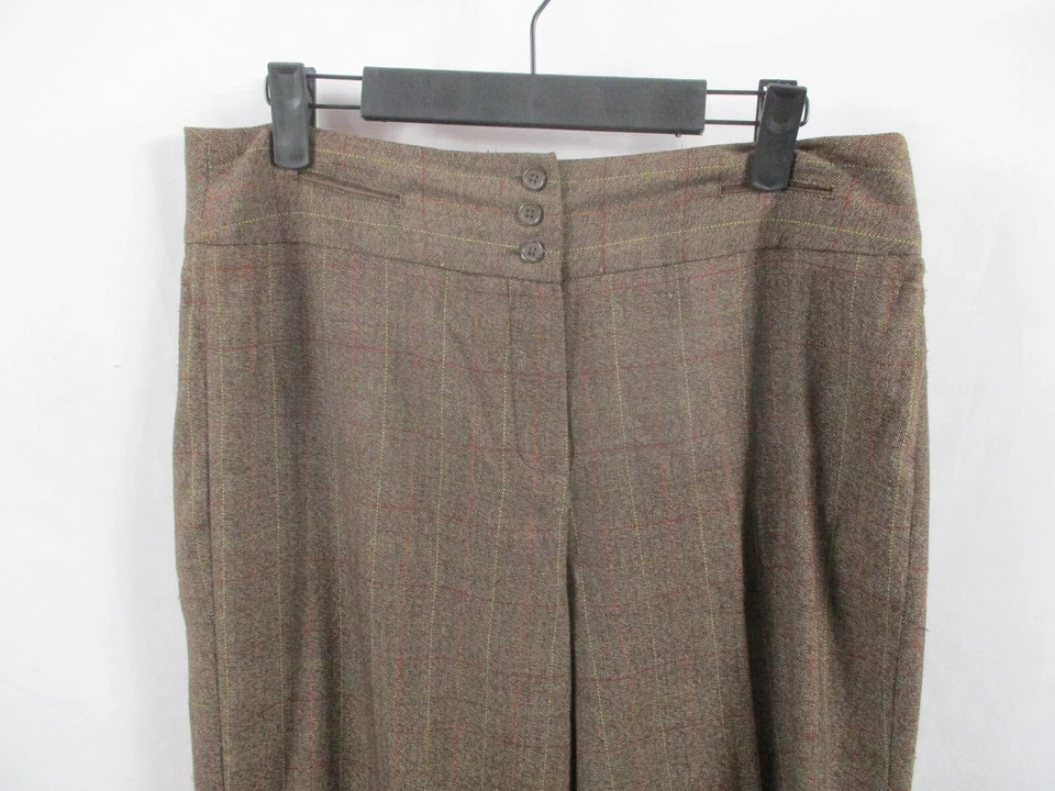 Calça Larry Levine Feminina 12 Vestido Xadrez Marrom Perna Reta Poliéster Elástico - Imagem 2 de 4