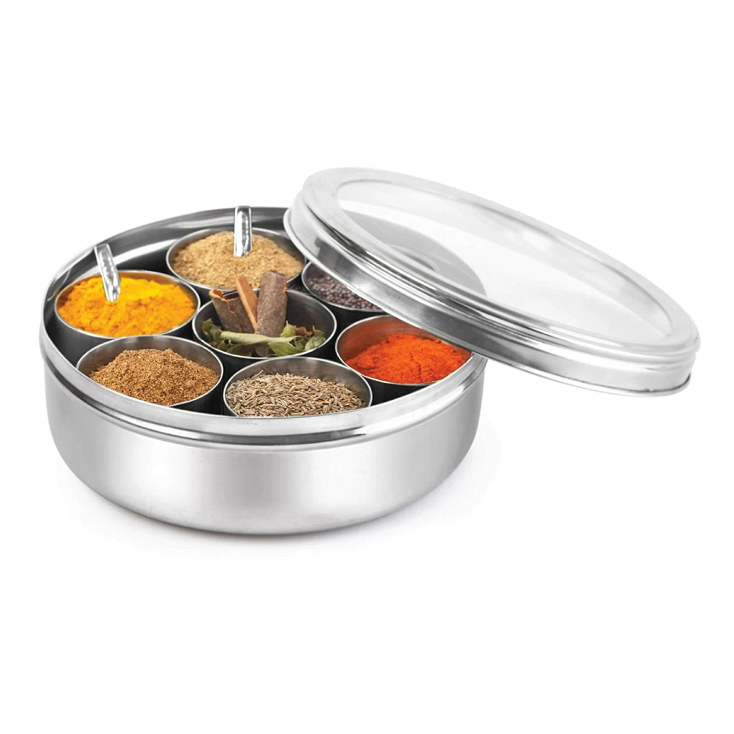 Stainless Steel Spice Box Masala Dani Kitchen Use7 Pcs Bowl in Pieces Mirror Box