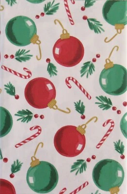 MAINSTREAM INTERNATIONAL Christmas Ornaments, Candy Canes & Pine Sprigs Vinyl Tablecloth Var Sizes