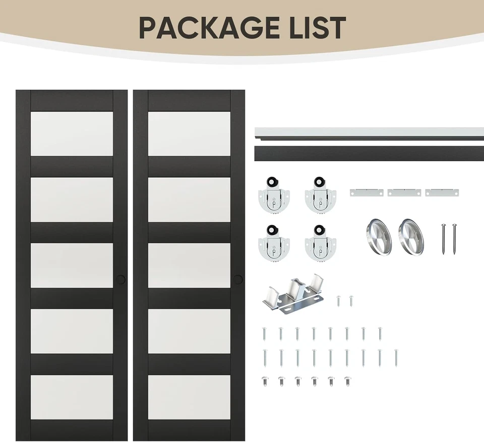 48" X 80" Sliding Closet Door, 5-Lite Frosted Glass Bypass Door with Hardware Ki - Image 2 of 4