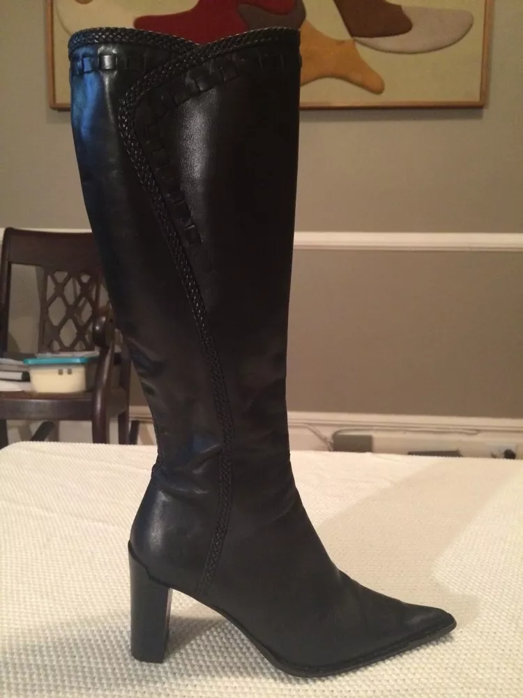 De hecho gloria Acelerar Women&#039;s Angela Falconi Black Tall Leather Boots Size Euro 35 US 5 |  eBay