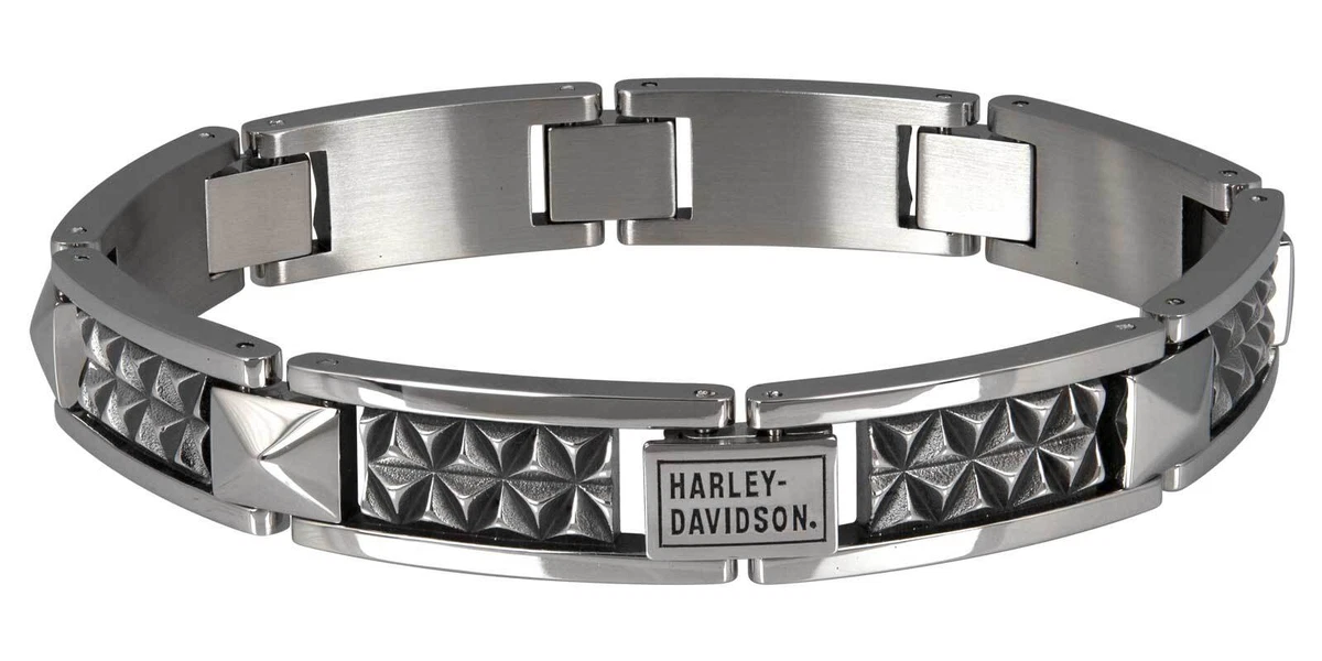 Harley Davidson Men s Pyramid Steel Studded Bracelet Stainless Steel