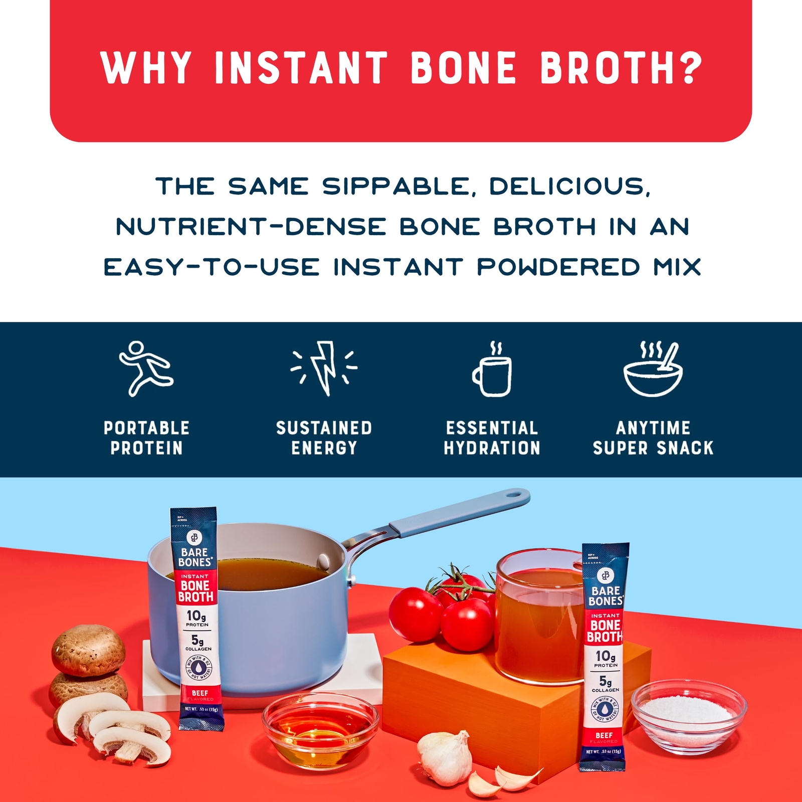 Bare Bones Beef Bone Broth Instant Powdered Mix | Rich Savory Packets on-the-...