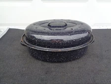 Speckled Enamel Oval Roasting Pan with Lid 13" x 9"