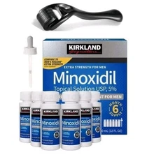 Kirkland Minoxidil 5% 6 month supply Hair Regrowth Liquid with Free Derma Roller