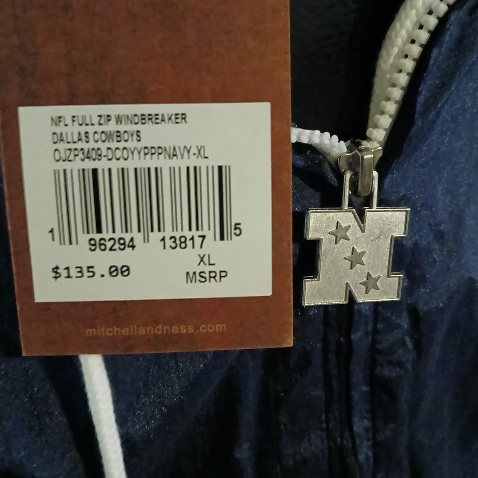 Nuevo cortavientos Mitchell Ness Dallas Cowboys cremallera completa para hombre XL Foto 2 de 3
