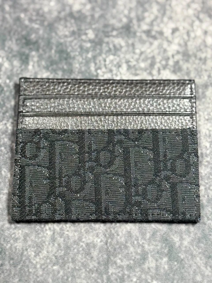 Dior Beige Black Jacquard Vertical Bifold Card Holder Wallet - Image 3 of 4