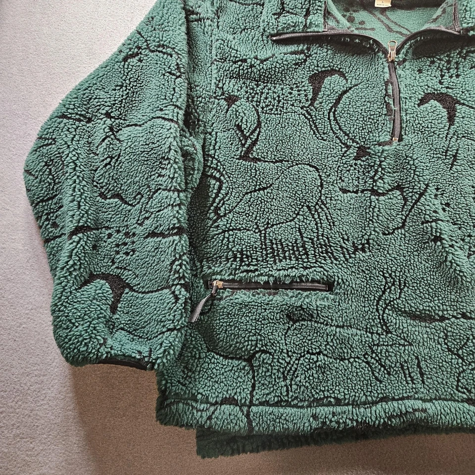Woolrich Fleece Pullover Womens Large Green Sherpa 1/4 Zip Made in USA Wildlife - Image 2 of 4