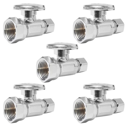 5 PCS Straight Stop Valve 1/2 Inch FIP x 3/8 Inch OD Comp Shut Off Brass