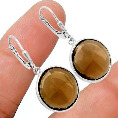 Premium Qualität Natürlicher Rauchquarz 925 Sterling Silber Ohrringe Schmuck E-1254