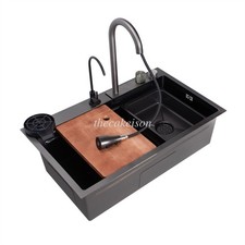 Flying Rain Stainless Steel Waterfall Kitchen Sink with Faucet Single Bowl 29.5"