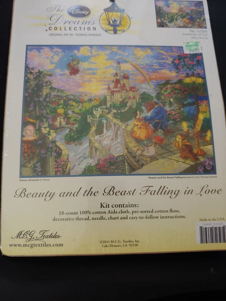 DISNEY KINCADE BEAUTY AND THE BEAST FALLING IN LOVE CROSS STITCH KIT # 52505 NEW - Image 2 of 4