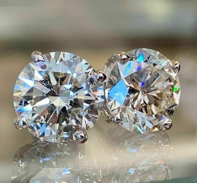 3.10 Ct Treated Certified Off White Diamond Solitaire Stud Earrings, 925 Silver
