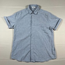 Coofandy Button Up Shirt Mens Large Heather Blue Linen Short Sleeve Casual Wear