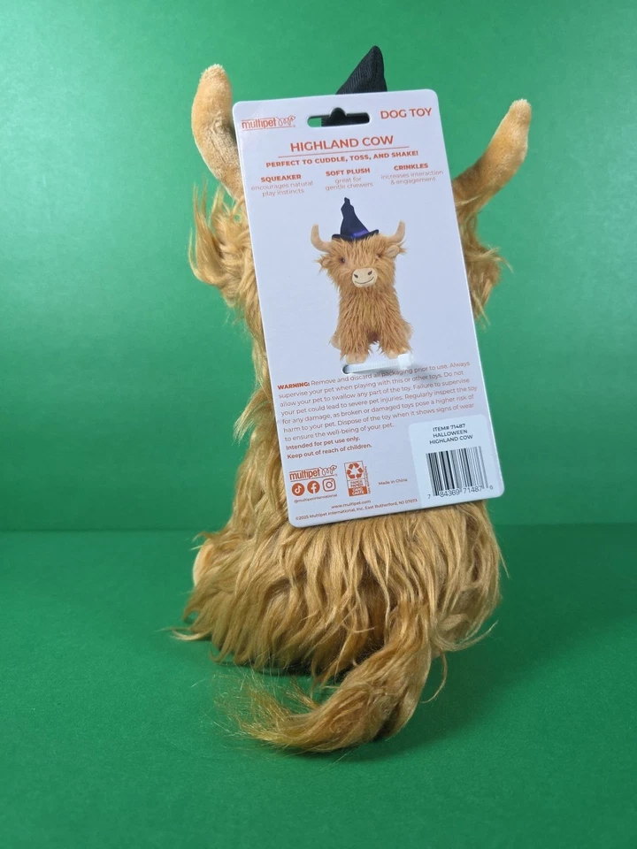 Highland Cow Dog Toy Multipet Halloween 9" w/Squeaker Cuddle Beige Soft Plush - Image 3 of 4