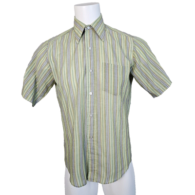 Vintage 60s Towncraft Penneys Penn Prest Green Button Up Striped S 