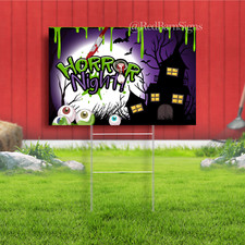 Halloween poster with with haunted house silhouette indoor outdoor yard sign