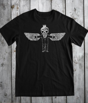FLYING ICARUS T-shirt, Black Greek Mythology Outfit, Skull Skeleton King Graphic