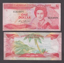 EAST EASTERN CARIBBEAN-ST VINCENT P.17V  1 DOLLAR PFX C SCARCE QEII  EF 2211