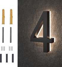 MIDIT 6 Inch Backlit LED House Number 4, four, Waterproof Stainless Steel U2