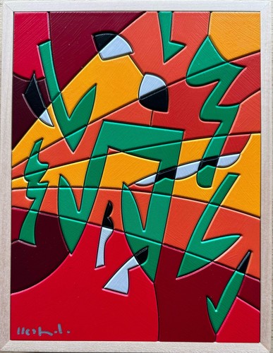 A rhapsody Ugo Nespolo Opera Dipinto Quadro in Acrilico su Legno 18x24 UNICA