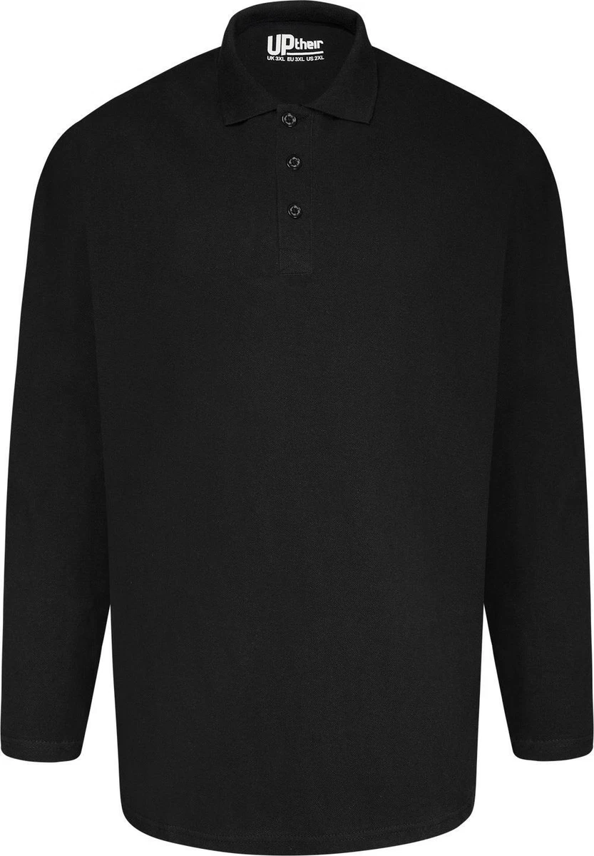 Mens Extra Long Uptheir Cyprus Tall Long Sleeve Polo Shirt Classic Black MT 5XLT