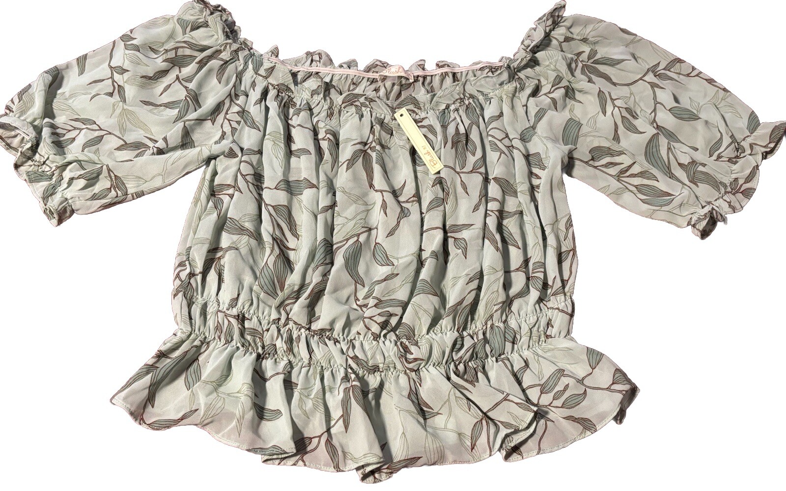 Floral Off Shoulder Chiffon Crop Top Mint Green Plus Size 2XL-image