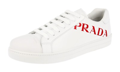 PRADA Leder Downtown Cap Sneaker Schuhe - 4E3543 - Weiss Rot - NEU