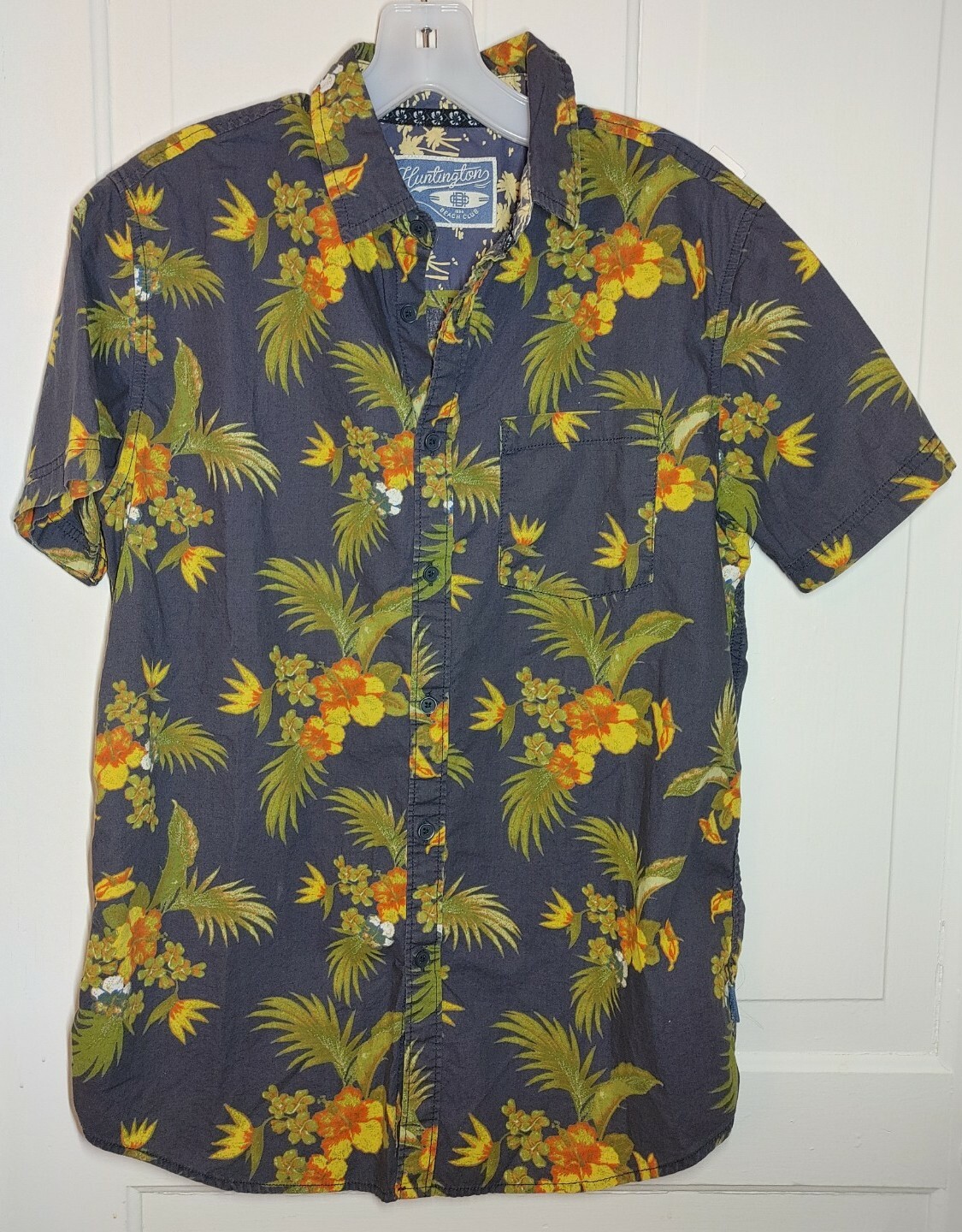 Men's Huntington Beach Club Hawaiian Button Shirt Sz … Gem