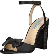 NIB Betsey Johnson Black Lyla Satin Bow Heels Size 8.5M