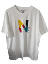 Nautica Men's Medium White 1983 Short Sleeve Cotton Tee Sleepwear NWT