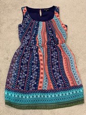 As U Wish Dress Womens Size Small Boho pattern Sleeveless Fit Flare Keyhole back