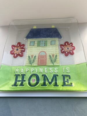 Platter Charming Fused Glass  Happiness Is Home  Platter/Large Plate..gorgeous