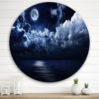 Designart 'Full Moon in Cloudy Night Sky' Modern Metal