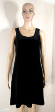 Black Velvet Tank Dress Sleeveless Knee Length Shift Cassini Vintage Women Small