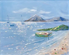 Boat Abstract Painting California Seascape Original Canvas Art Impasto 16 by 20