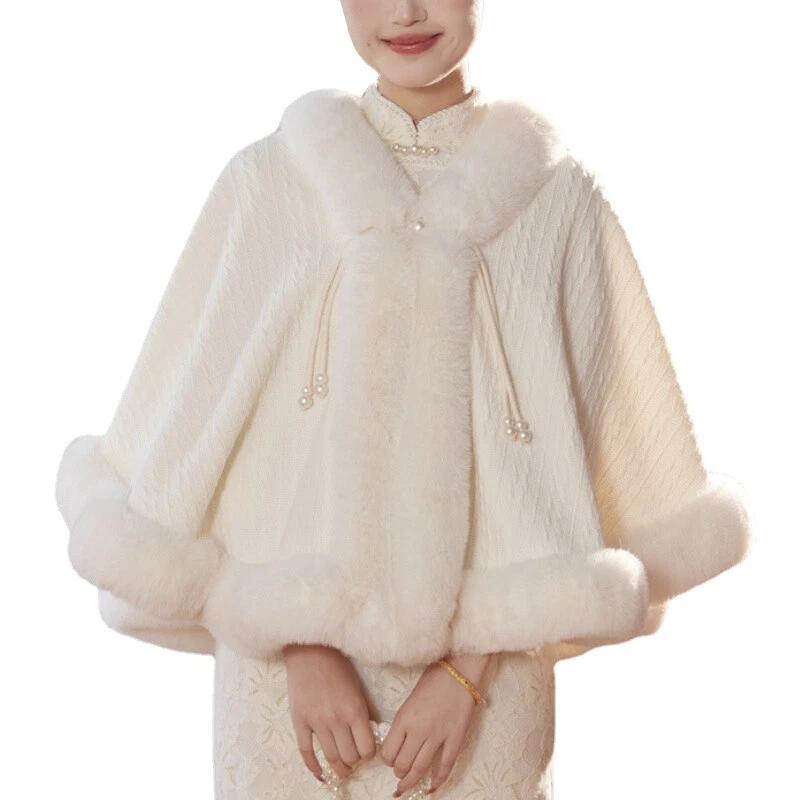 Mujeres Niñas Linda Capa Capa Invierno Polar Abrigo Poncho Cuello Felpa Qipao Top Foto 3 de 4